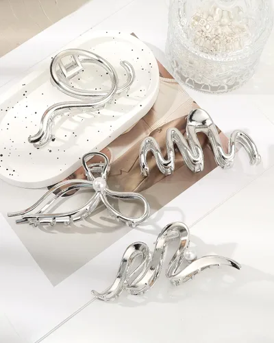 Miniatura 7 de HAIMEIKANG 4 piezas de pinzas de pelo de metal - Pinzas grandes irregulares para mujeres, accesorios de peinado antideslizantes para cabello grueso