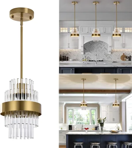 Lámparas colgantes, iluminación colgante de cristal moderna de 7 pulgadas, luces colgantes de isla de cocina de color latón, iluminación colgante