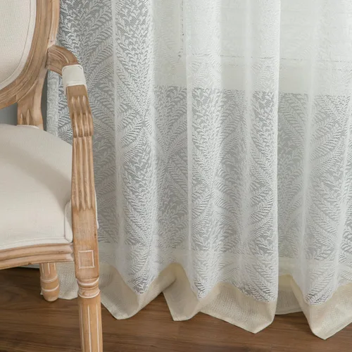 Miniatura 3 de VOGOL Cortinas transparentes con patrón de hojas bordadas, paneles de ventana blancos con ribete de encaje para sala de estar y dormitorio, cortinas