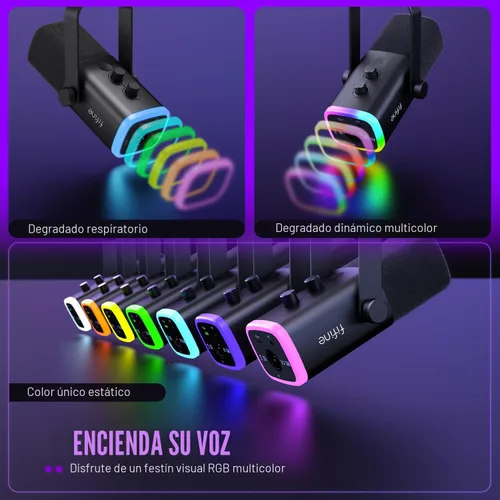 Miniatura 5 de FIFINE - Micrófono dinámico XLR/USB para podcasts, de transmisión de juegos con luz RGB, botón de silencio, conector para auriculares, soporte