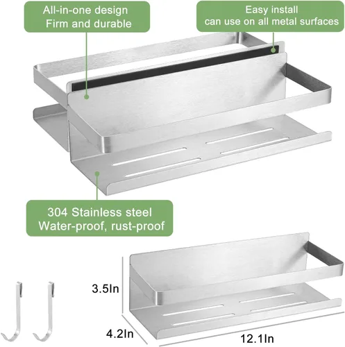 Miniatura 4 de Estante de especias para refrigerador, cocina, hogar, organización y almacenamiento adhesivo (paquete de 2, negro)