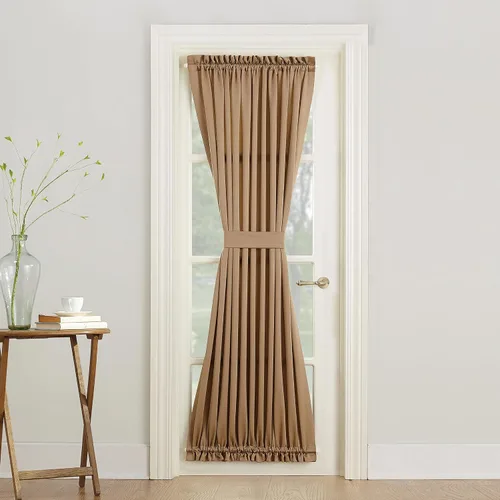 Sun Zero Barrow - Panel de cortina para puerta con bolsillo para barra, de eficiencia energética, 54 x 72 pulgadas, color gris pardo Marrón topo