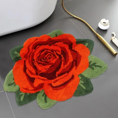 Miniatura 2 de USTIDE - Alfombra Rosa Esponjosa, Alfombra de Baño de Rosa Suave hecha a Mano, Alfombra de Puerta Moderna, Alfombras de Felpa Lavable, Alfombra
