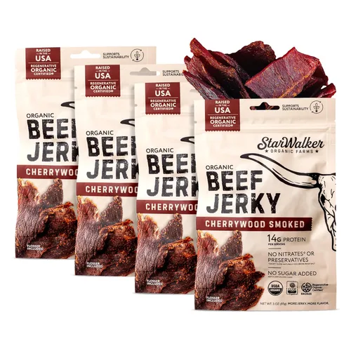 Miniatura 11 de StarWalker Organic Farms Carne Asada Beef Jerky – Certificada Orgánica, 36g de Proteína, Sin Nitratos ni Conservantes, Alimentada con Pasto, Bolsa