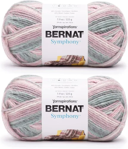 Bernat Symphony - Ovillo de concha marina, paquete de 2 unidades de 8 onzas, mezcla de lana, 5 voluminosos, 309 yardas, tejido/ganchillo Conchas