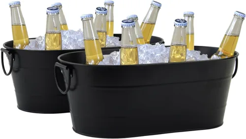 Cubeta de Hielo Galvanizada, 2 Piezas Cubeta Ovalada para Bebidas de 3 Galones, Cubetas Enfriadoras de Bebidas para Fiestas, Cubeta de Metal con Asa
