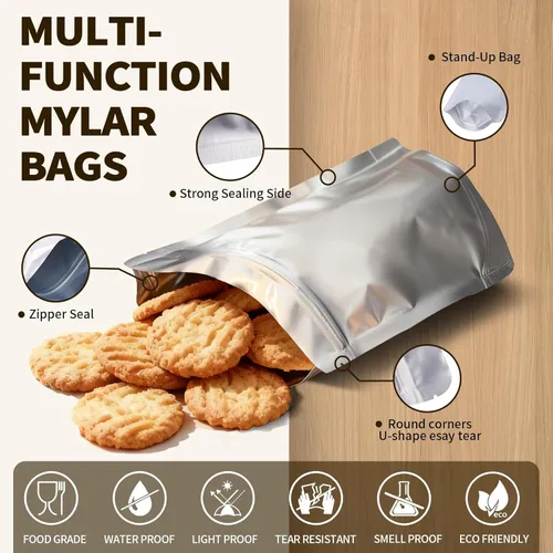 Miniatura 3 de 100 bolsas Mylar con absorbentes de oxígeno de 100 cc, bolsas de almacenamiento de alimentos de 3 tamaños (1 cuarto de galón, 1 pinta, 40 onzas)