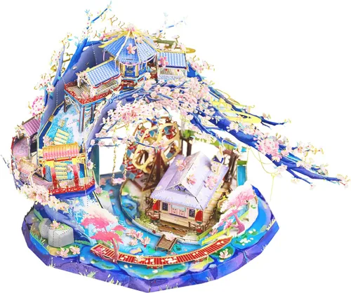 Miniatura 2 de MU Rompecabezas de metal 3D Peach Blossom Palace Fairyland, kit de modelo para adultos para construir base, kit de bricolaje para regalo