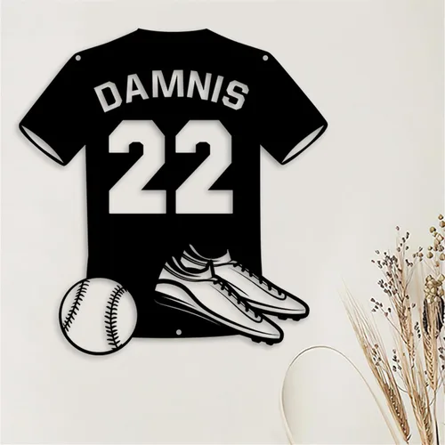 Miniatura 2 de Letrero de metal de béisbol personalizado con luz LED, nombre de camiseta de béisbol personalizable, número, decoración de pared, regalo para casco