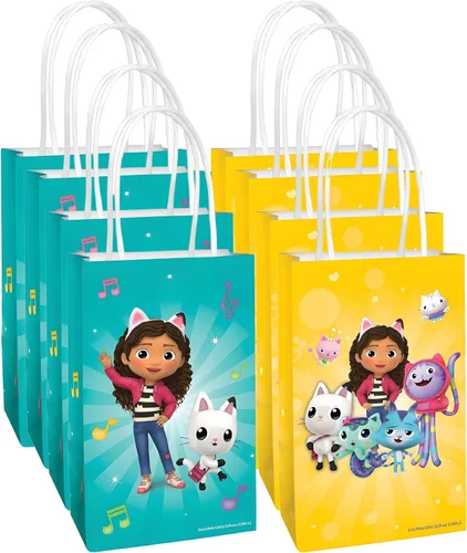 Miniatura 5 de Bolsas de papel kraft impreso, 8.25 x 5.25 x 3 pulgadas, 8 piezas, perfectas para fiestas, regalos y golosinas, unicornio encantado