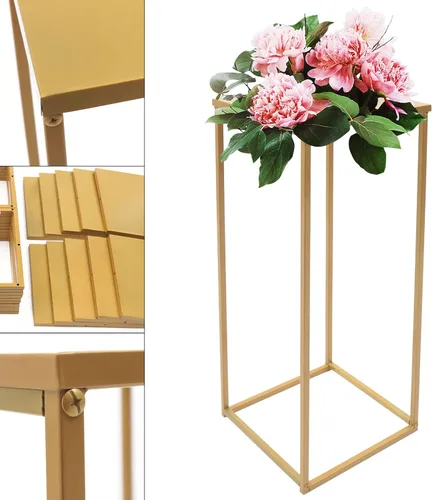 Miniatura 4 de 10 Uds. Florero de piso de flores, columna de metal, arreglo floral, estante de exhibición de mesa dorado, telón de fondo floral para centro de mesa