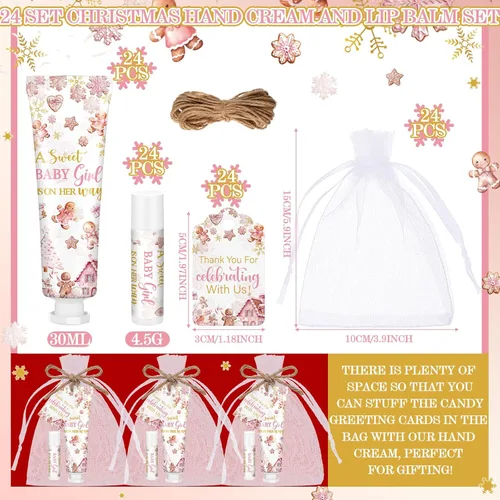 Miniatura 3 de 24 juegos de crema de manos y bálsamo labial para baby shower, regalo de Navidad, baby shower, regalos de fiesta, tamaño de viaje, loción de manos