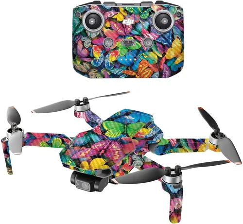 Miniatura 15 de Mighty Skins Fibra de carbono compatible con el dron portátil DJI Mini 2, salpicaduras de neón, acabado de fibra de carbono texturizado protector