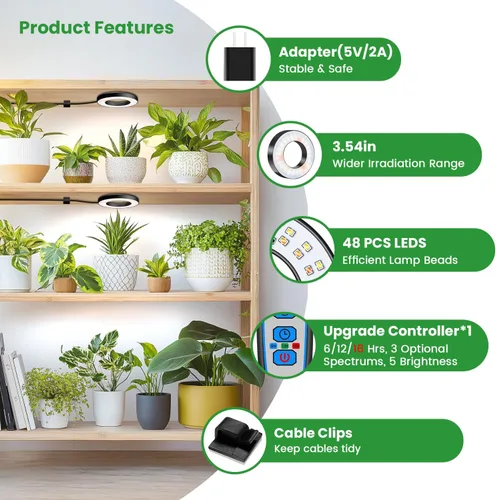 Miniatura 4 de Wiaxulay Luces de cultivo para plantas de interior, 48 luces LED de espectro completo, lámpara de cultivo debajo del gabinete con temporizador