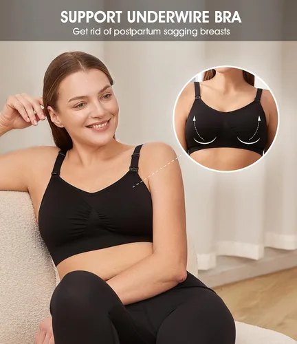 Miniatura 5 de Hofish - Paquete de 3 corpiños de maternidad de lactancia sin costuras de busto completo XXL con extensores y clips adicionales de corpiño