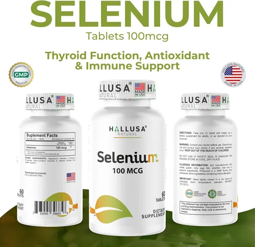 Miniatura 8 de Hallusa Natural Selenio 60 Tabletas, Antioxidante y Apoyo Inmunológico, Salud del Corazón - Suministro para 60 Días