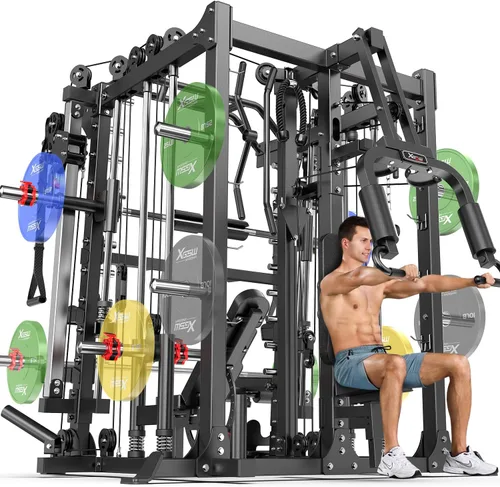 Miniatura 19 de Rack Multiusos para Sentadillas, Conjunto de Rack de Pesas Smith Machine con Sistema de Crossover de Cables, Racks de Potencia para Gimnasio en L04