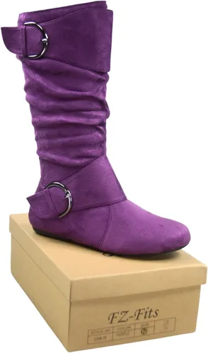Miniatura 2 de FZ-Fits Botas de media pantorrilla con hebilla de punta redonda cerrada y hebilla lateral con cremallera lateral para mujer