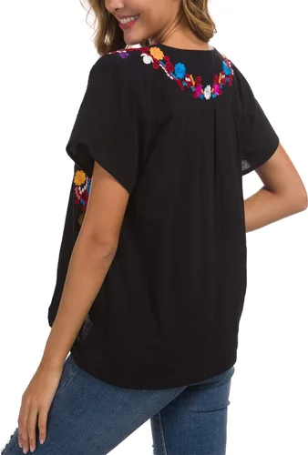 Miniatura 6 de YZXDORWJ - Cómoda blusa mexicana bordada de verano y sin mangas para mujer