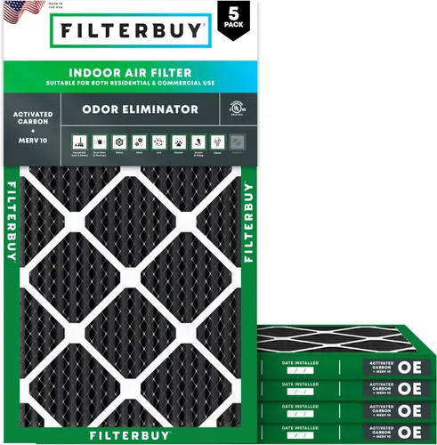 Filterbuy MERV 10 - Filtro de aire de 12 x 24 x 1 pulgadas, defensa de olores y alergias con carbón activado (paquete de 5), filtros electrostáticos