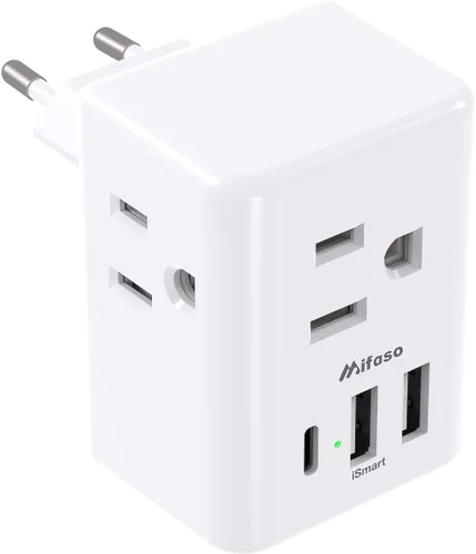Adaptador de Enchufe de Viaje Europeo con Puertos de Carga USB, Mifaso Adaptador de Potencia Internacional Tipo C para EE. UU. a la Mayoría de
