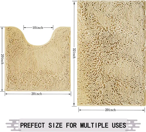 Miniatura 3 de Juego de alfombras de baño de 2 piezas, súper absorbente suave, gruesa, lavable en lavadora, alfombra de baño de chenilla antideslizante, alfombra