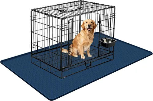 Miniatura 12 de Tapete de silicona para cama de perro, 34 x 22 pulgadas, tapete para jaulas de perro, alfombrilla para perrera con borde elevado, lavable