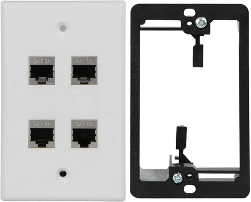 Miniatura 7 de Placa de pared Cat6 de 1 puerto RJ45 color blanco con soporte de montaje de bajo voltaje y acoplador hembra Cat6A blindado completo, aplicado a