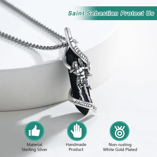 Miniatura 6 de Brisskaari Collar con colgante de San Miguel, San Cristóbal, San Patricio, San Juda, San Benito, San José, plata de ley 925, medalla de amuleto