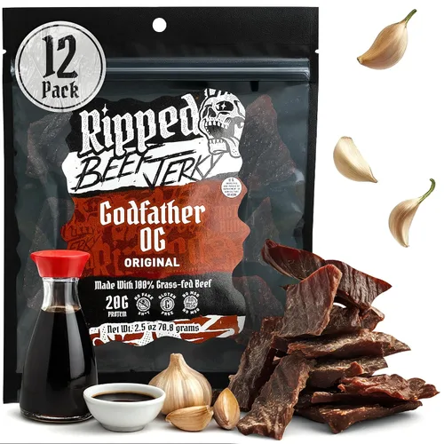 Miniatura 8 de Ripped Beef Jerky - 100% carne de res alimentada con pasto, 20g de proteína, ingredientes reales, sin gluten, sin MSG, hecho en EE. UU.