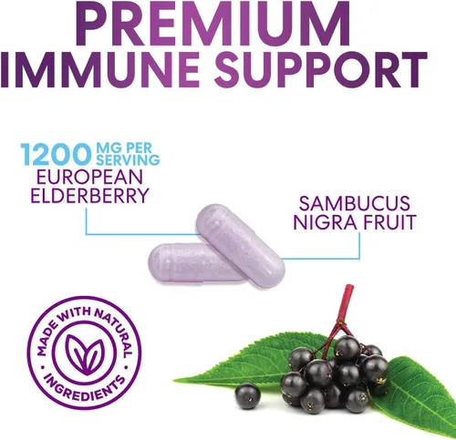 Miniatura 3 de Extracto de fruta de saúco europeo de 1200 mg por porción cápsulas – Sambucus apoyo inmunológico con extracto concentrado de saúco negro de sambucus