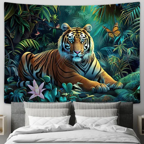 Miniatura 6 de MERCHR Tapiz de bosque natural, tapiz para colgar en la pared, diseño de animales de tigre, paisaje, paisaje, para dormitorio, sala de estar