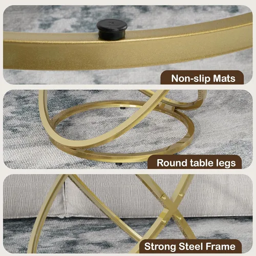 Miniatura 7 de Mesa de Café de Vidrio Otterease, Mesa Auxiliar Moderna con Marco de Metal Dorado en Forma de Anillo, Mesa de Café Redonda de Vidrio