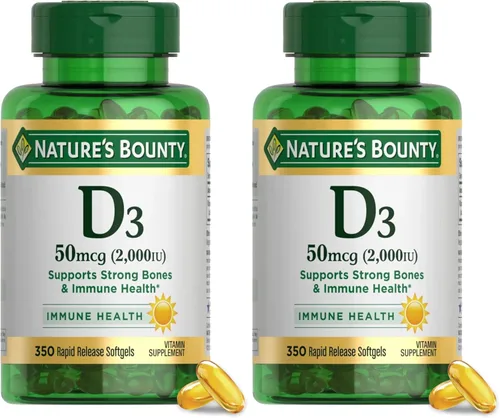 Nature's Bounty Vitamina D3 2000 UI | Apoya la salud inmunológica, la absorción de calcio y la fuerza ósea | Esencial para huesos saludables | Sin