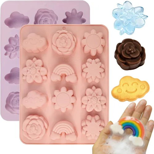 Miniatura 16 de Moldes de flores de silicona, 2 piezas de moldes de silicona para chocolate con 36 cavidades para chocolate, gomitas, cubitos de hielo, decoraciones