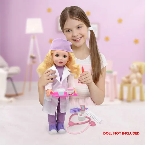 Miniatura 5 de Style Girls: 18" Doctor Dress Up Set - Conjunto de 15 piezas y accesorios, Vestir, accesorios para muñecas, púrpura blanco y rosa