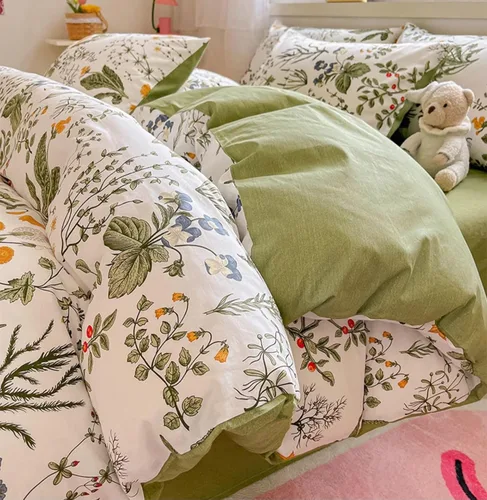 Miniatura 5 de KAREVER Juego de edredón botánico tamaño matrimonial, color blanco y verde salvia, juego de ropa de cama floral con patrón de jardín impreso
