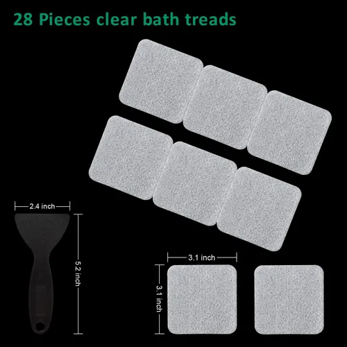 Miniatura 6 de Calcomanías antideslizantes para bañera, 28 unidades, adhesivos antideslizantes para bañera, baño, escaleras con raspador prémium