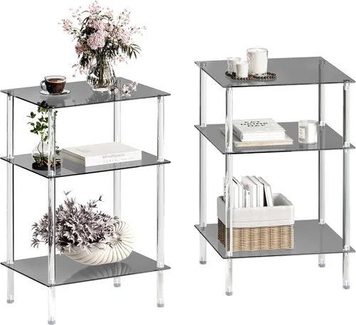 Miniatura 9 de Mesa auxiliar de vidrio templado, mesa de centro acrílica, mesita de noche transparente de 2 niveles, mesa de café transparente, para espacios