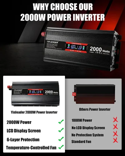 Miniatura 7 de Inversor de 2000 vatios de 12 V a 110 V/120 V, inversor de CC a CA de 2000 W con pantalla LCD inteligente, salidas de CA duales, puerto de carga USB