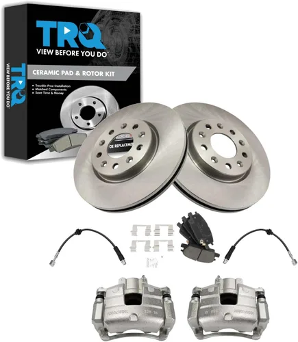 Miniatura 42 de TRQ Juego de pastillas de freno delanteras y rotores de cerámica, pinzas, mangueras, compatibles con Honda Odyssey 2005-2010