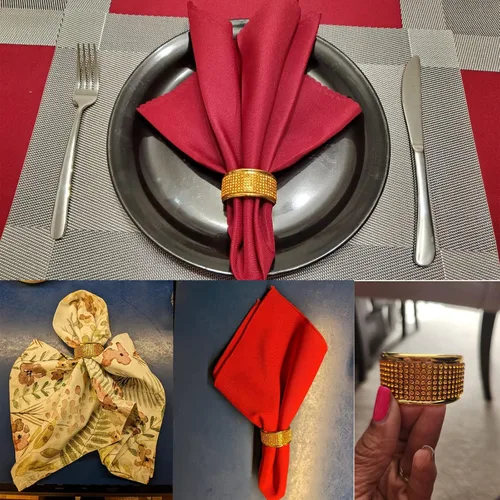 Miniatura 7 de Servilleteros dorados, servilleteros de plata con diamantes de imitación brillantes, juego de 20, banquete de boda de primavera, despedida