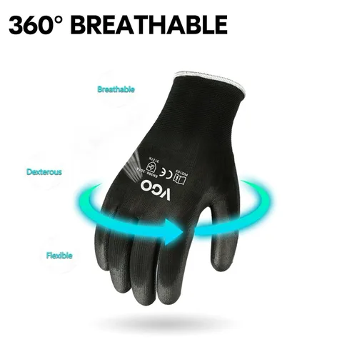 Miniatura 4 de Vgo... 15 pares de guantes de trabajo de seguridad, guantes de jardinería, revestimiento de poliuretano, guantes de inmersión, sin látex
