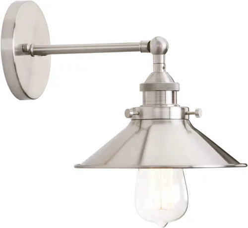PERMO - Iluminación de pared industrial vintage en metal, apliques de pared en níquel cepillado, lámpara de pared ajustable de 180 grados