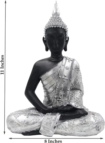 Miniatura 5 de DharmaObjects Estatua de Buda meditando Zen Mindfulness Peace Harmony (plata, 11 pulgadas)