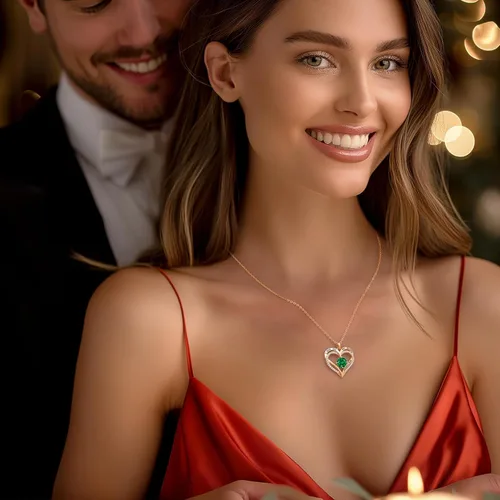 Miniatura 160 de LOUISA SECRET Love Heart Birthstone Necklaces for Women, Birthday Gift for Women, Anniversary Jewelry for Wife Her, 925 Sterling Silver Pendant