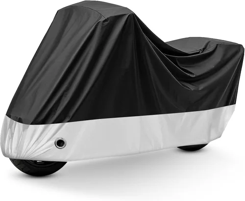 Miniatura 8 de XYZCTEM Cubierta para motocicleta para todo el año, negra, impermeable, para sol, se adapta hasta motores de 97" (Tamaño X y orificios de bloqueo)