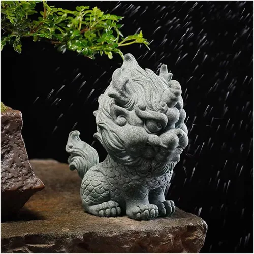 Miniatura 7 de livelyfish Feng Shui Guardián Chi Lin/Kylin/Qi Lin Estatua de arenisca Estatua de piedra arenisca Escultura de buena suerte, decoración china