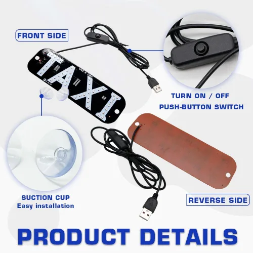 Miniatura 2 de Luz de señal de taxi botón de encendido/apagado USB, letrero LED brillante para taxi, colocación de ventana de ventosa para taxi automóvil (azul)