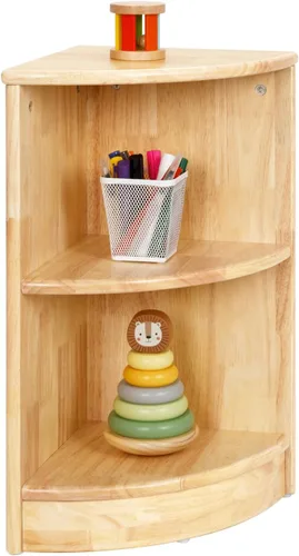 OOOK Armario esquinero de madera de goma, organizadores y almacenamiento de juguetes de 2 niveles, estante Montessori para habitación de niños, sala